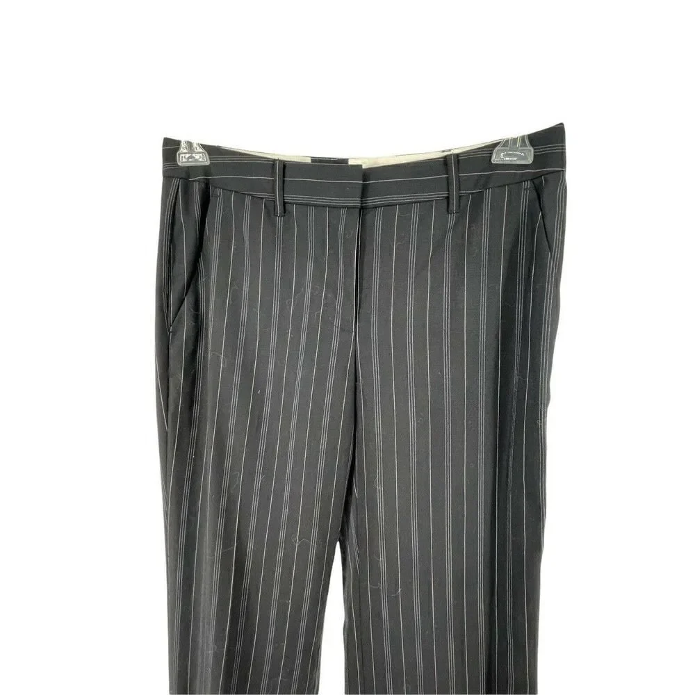 Michael Kors Dress Pants Black Wool Blend Trousers Pin Stripe Womens Size 6 Chic